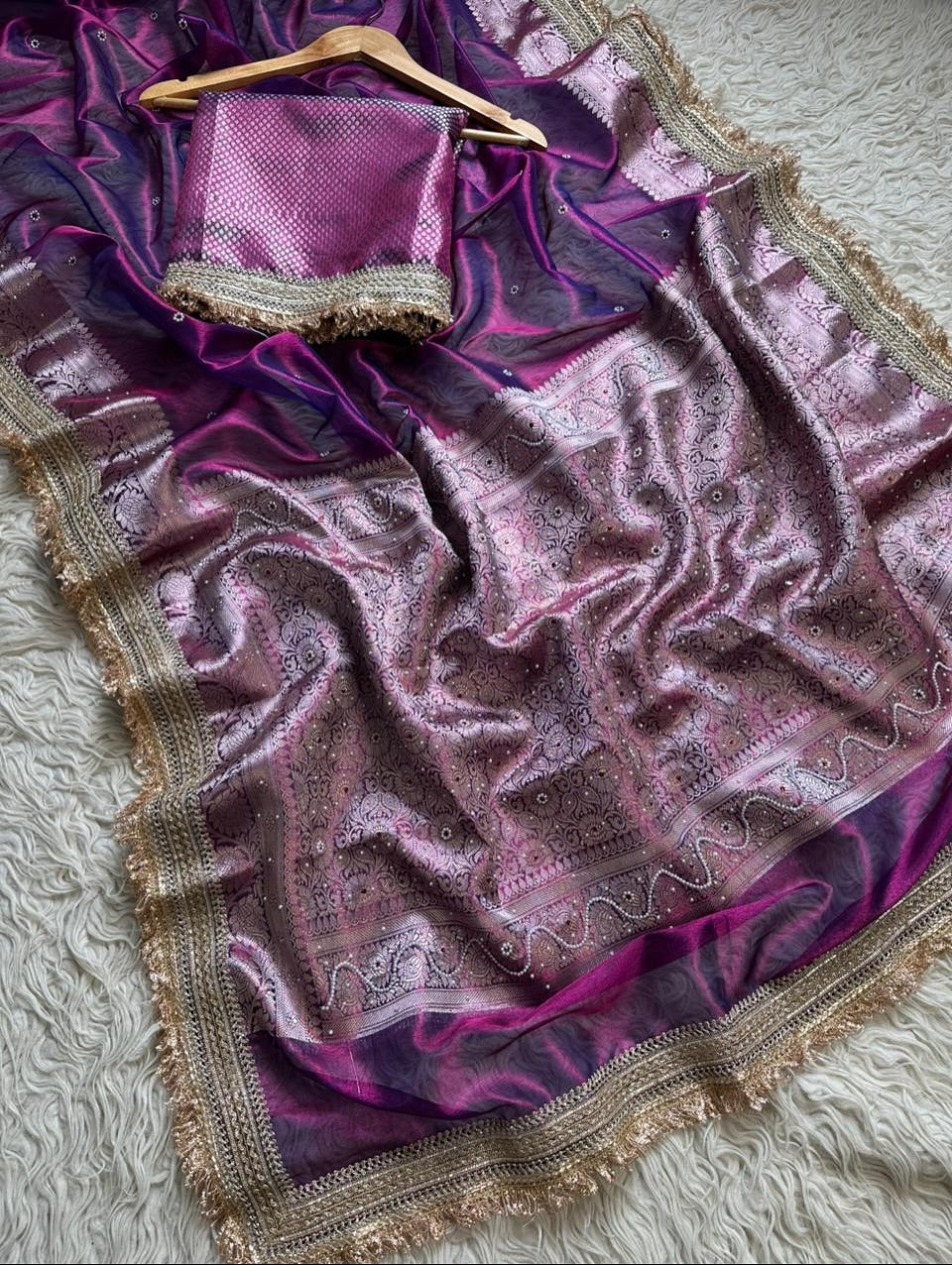 Banarasi Tissue Silk Saree With lace work border