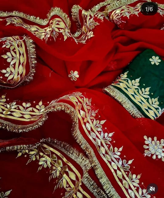 Pure Diamond Chiffon Gota Patti  Work Saree With Blouse