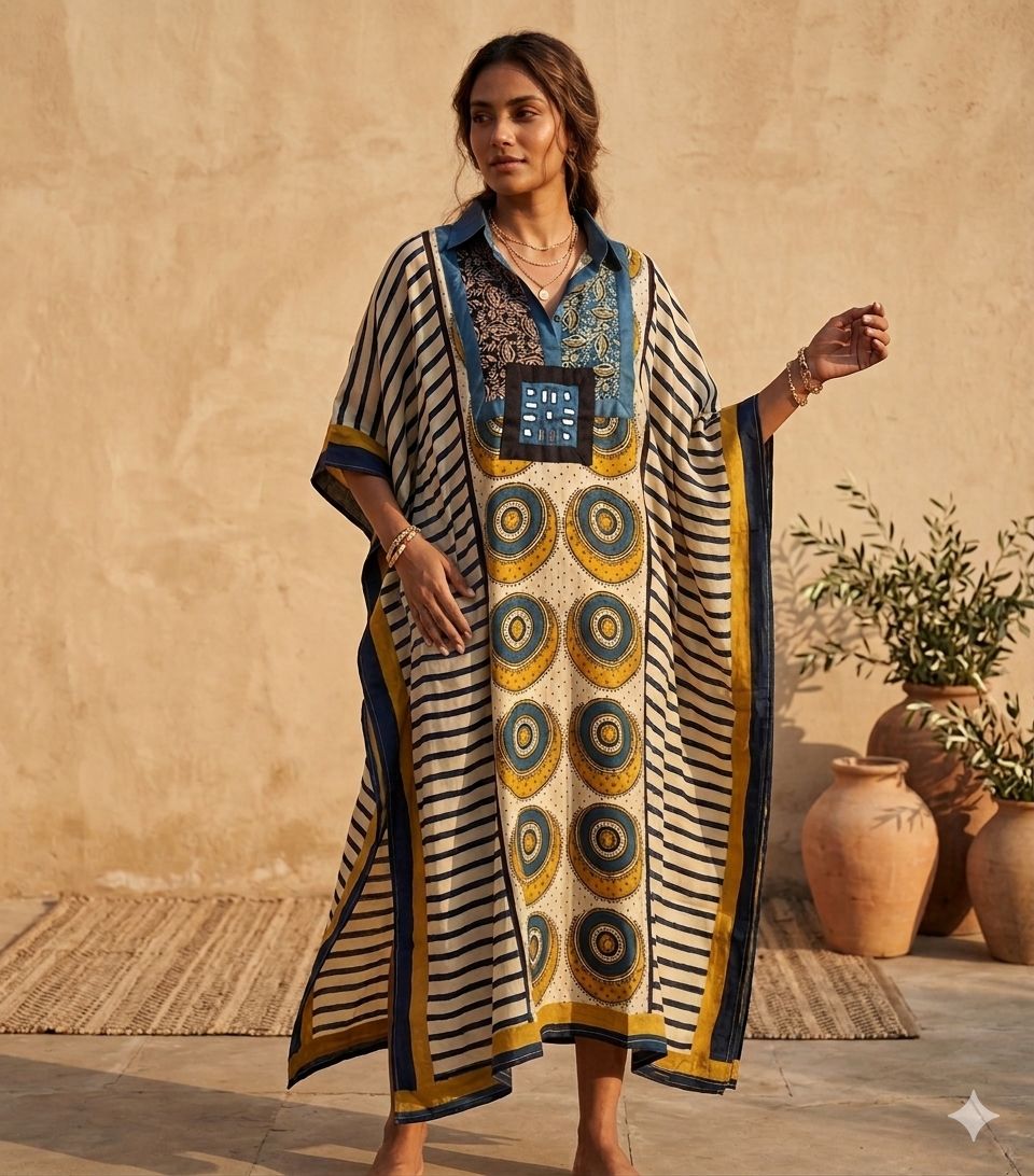 Pure Modal Silk Handblock Printed Kaftans Stitched suit