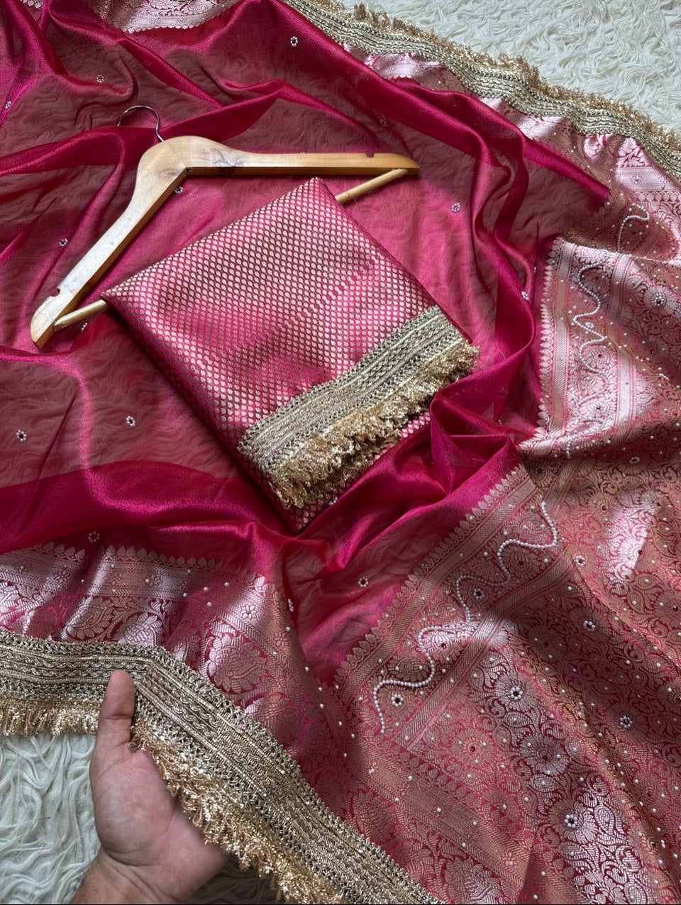 Banarasi Tissue Silk Saree With lace work border