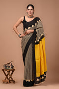 Pure Mulmul Cotton hand block Print Saree with Blouse