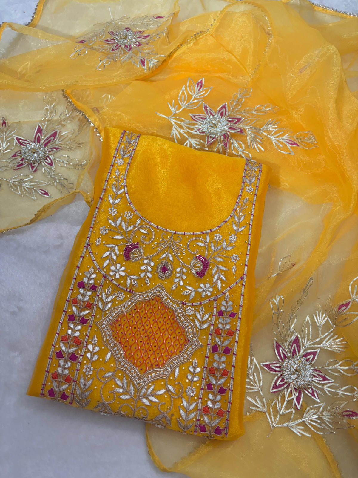 Organza Hand Work Unstitched Suit