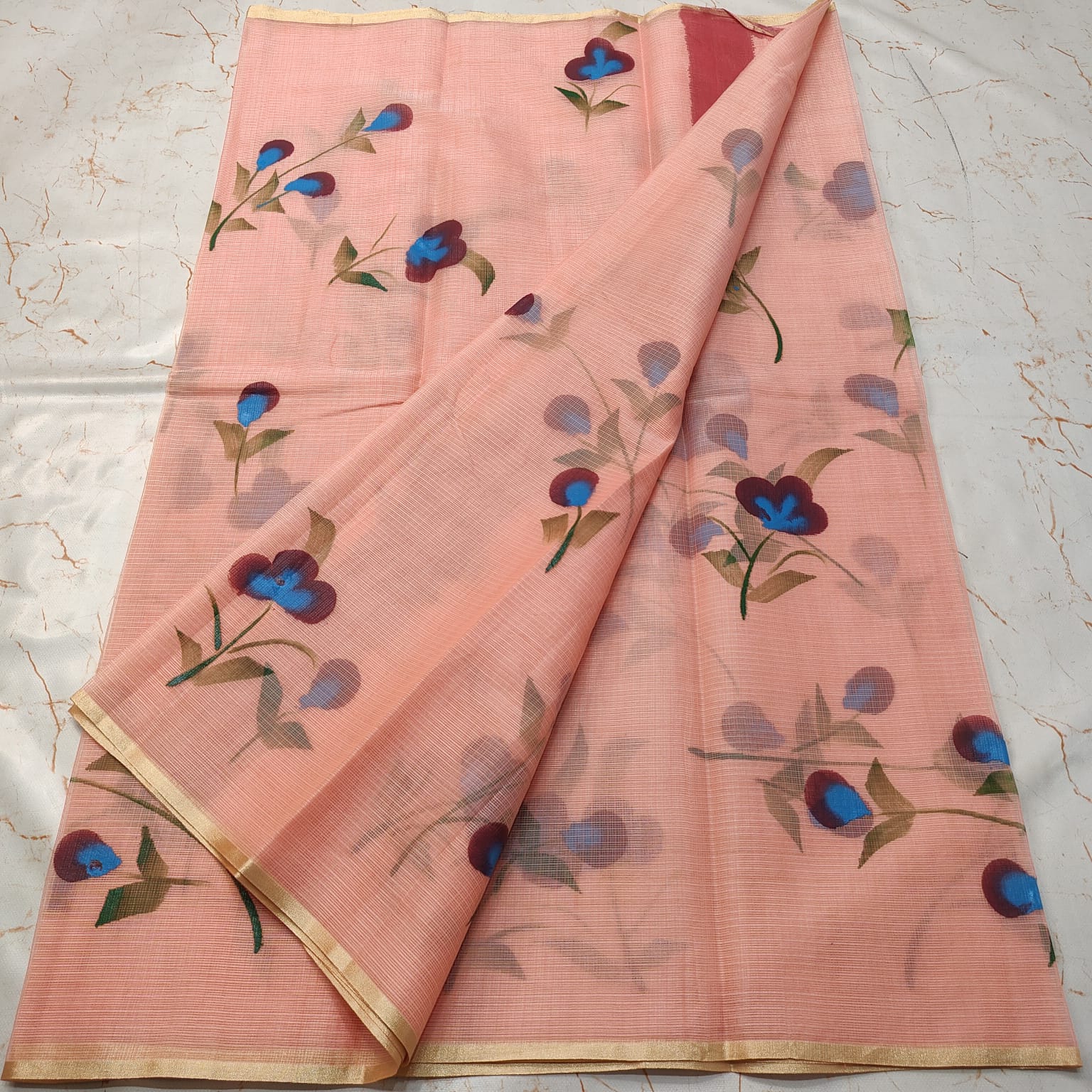 Beautiful kota cotton hand brush print work saree