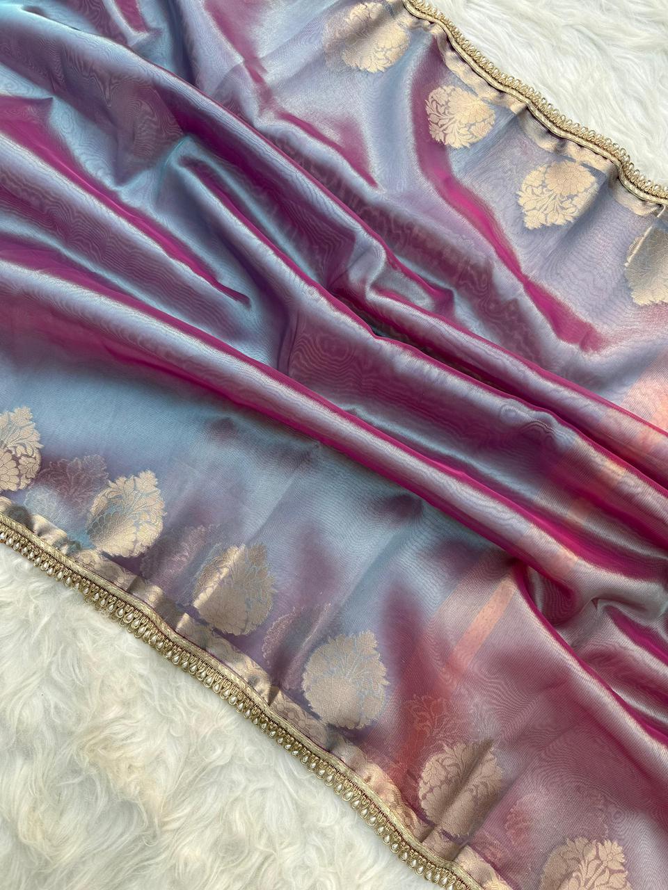 Banarasi Tissue Silk Saree With lace work border