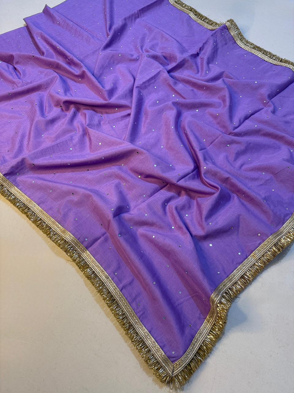 Designer Katan Cotton Banarasi Handwork Mirror and Lace Work Saree