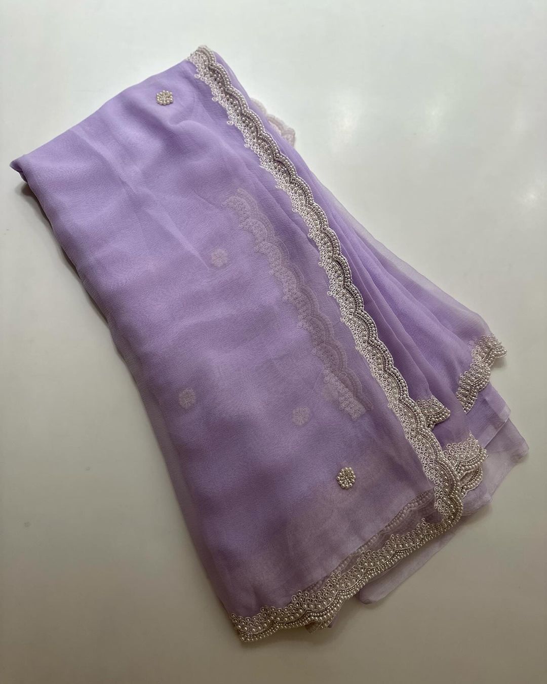 pure jaipuri chiffon hand work saree With blouse