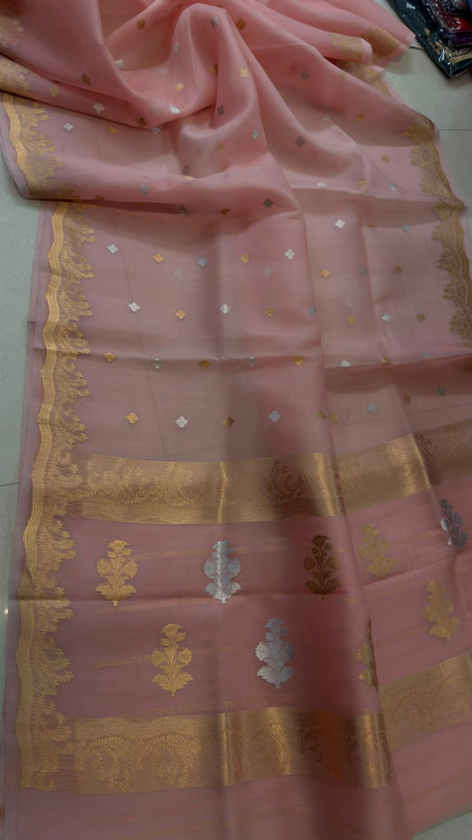 Pure Handloom banarasi  kora Silk Saree With Blouse