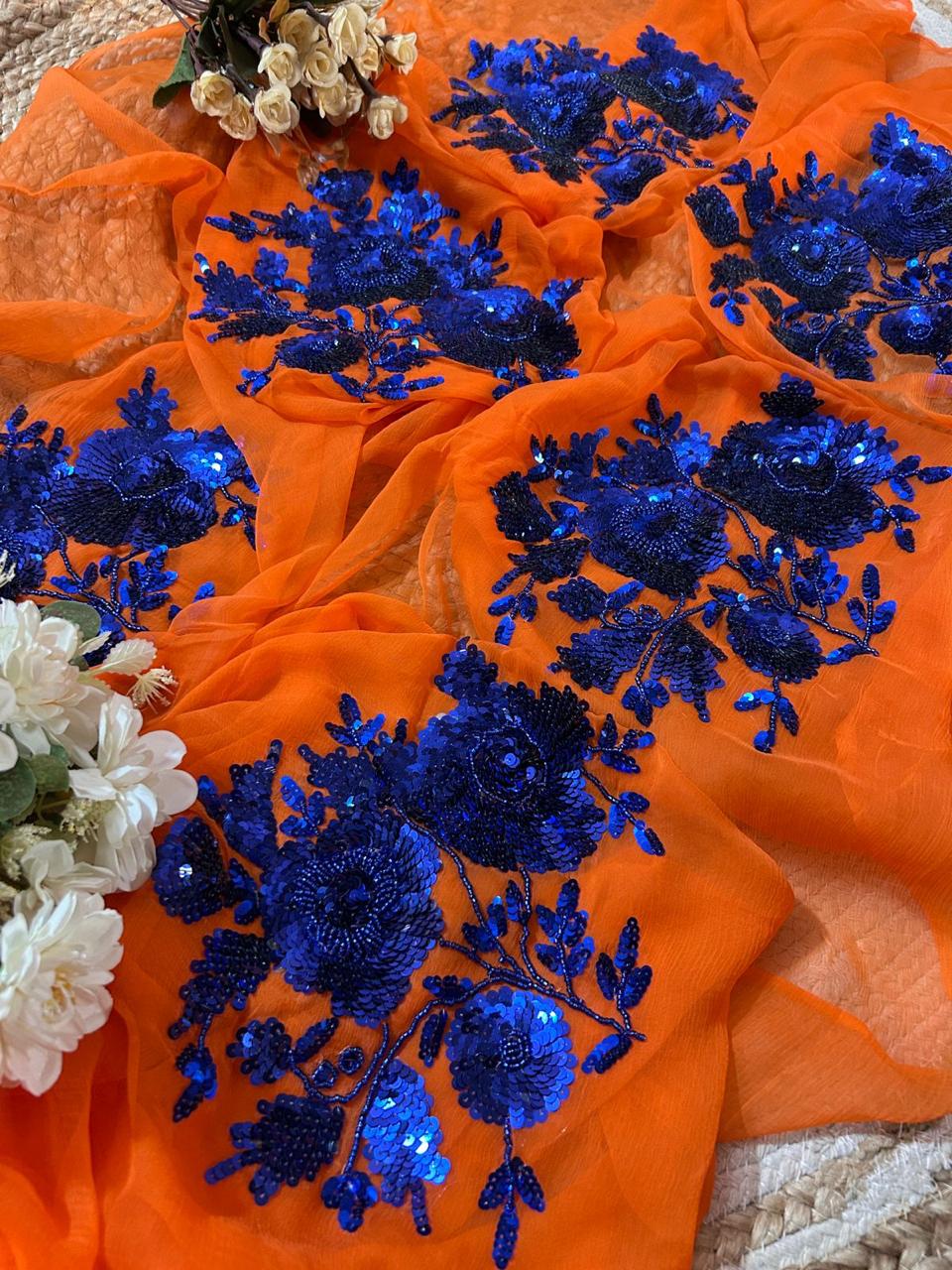 Pure Chiffon Jaipuri Beautiful motif  Work Saree