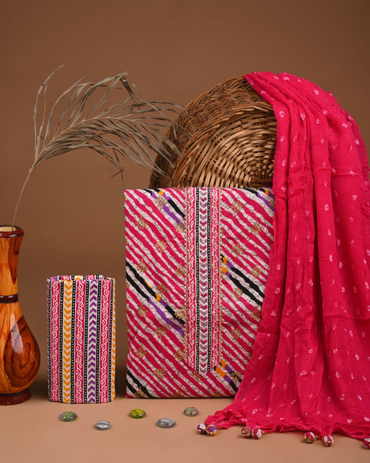 Designer gota patti hand work cotton  unstitched suit with chiffon   dupatta