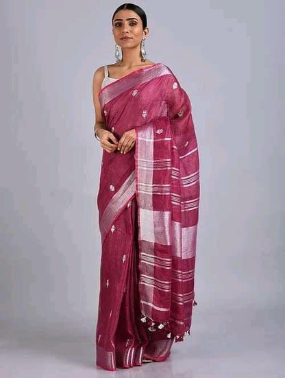 Pure Cotton Embroidery Work Saree With Blouse.
