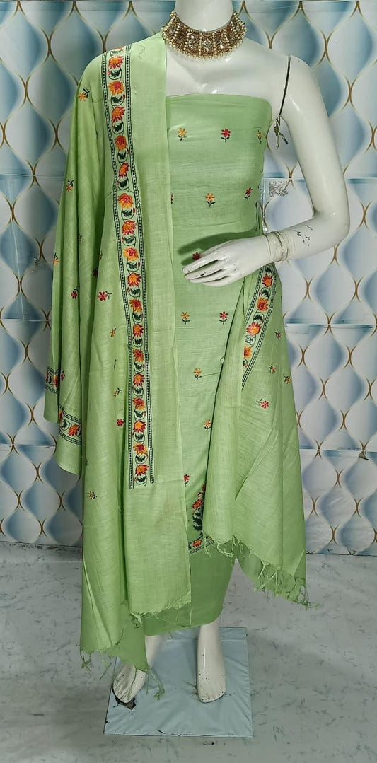 Cotton slub Embroidery Work Unstitched Suit