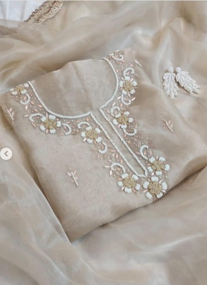 Organza Hand Work Unstitched Suit