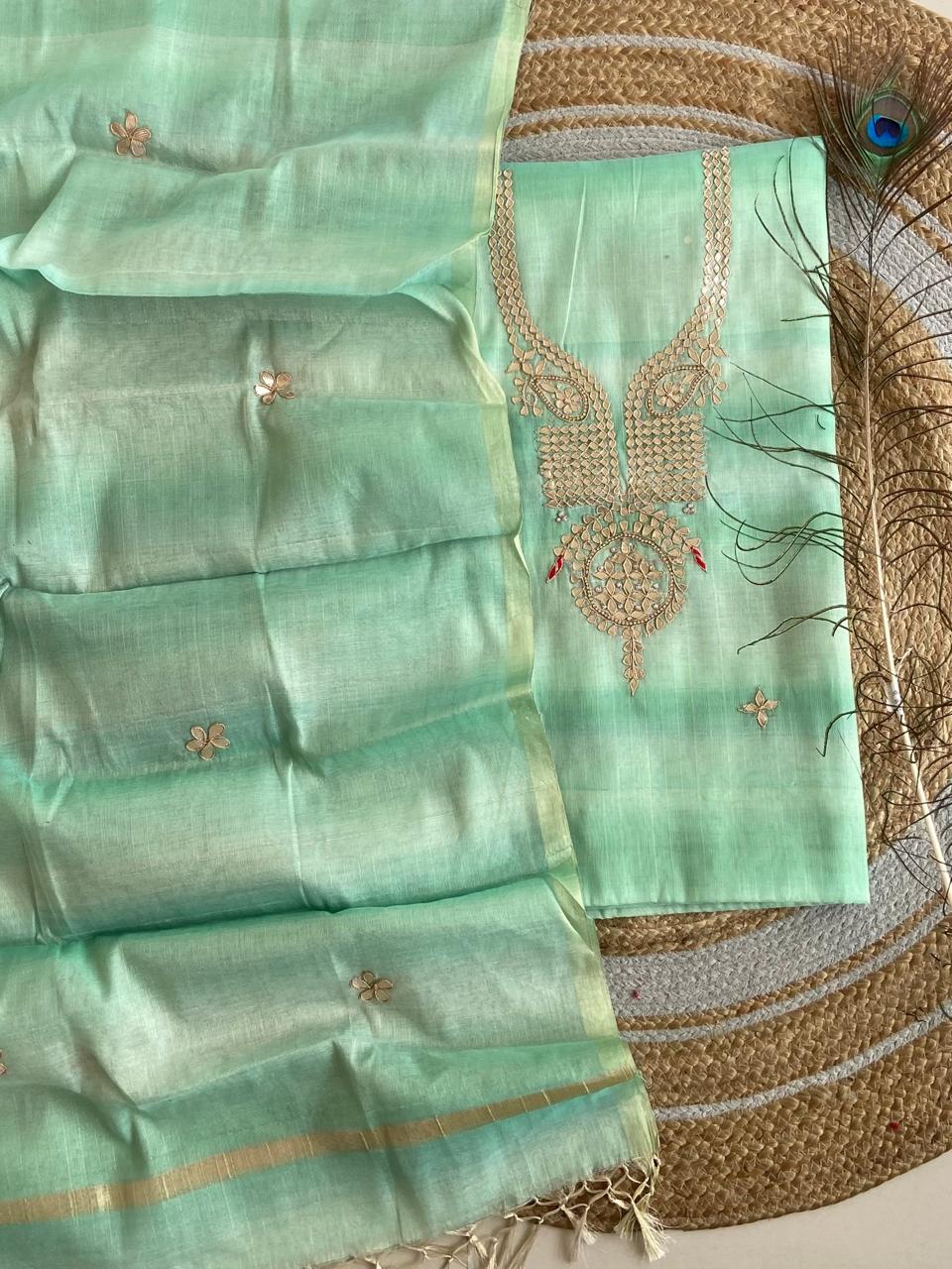 Pure Kota-Doria Unstitched Suit Gota Patti work  Work