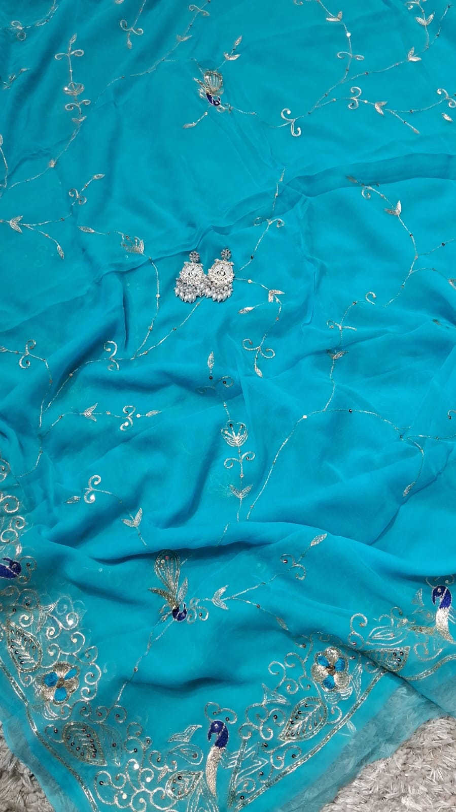 Pure Jaipuri Chiffon Jaal Work Saree With Beautiful Rajputi look and Running Blouse