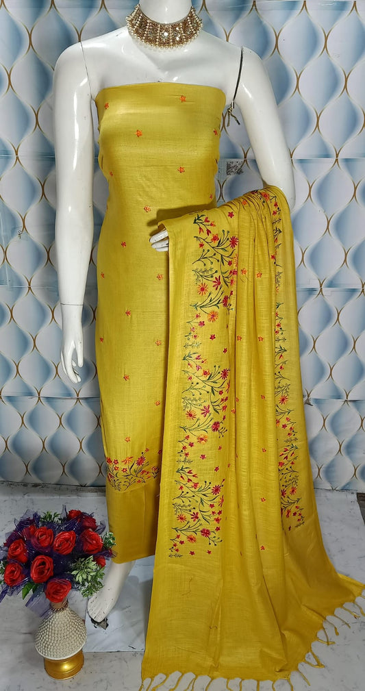 Cotton slub Embroidery Work Unstitched Suit