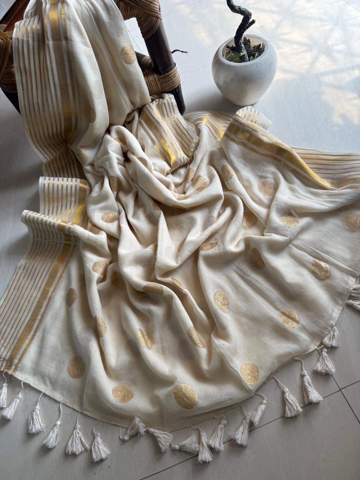 Premium Pure Mulmul Cotton Saree with Designer Lace Border