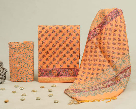 Hand Block Print Chanderi Silk Unstitched Suit