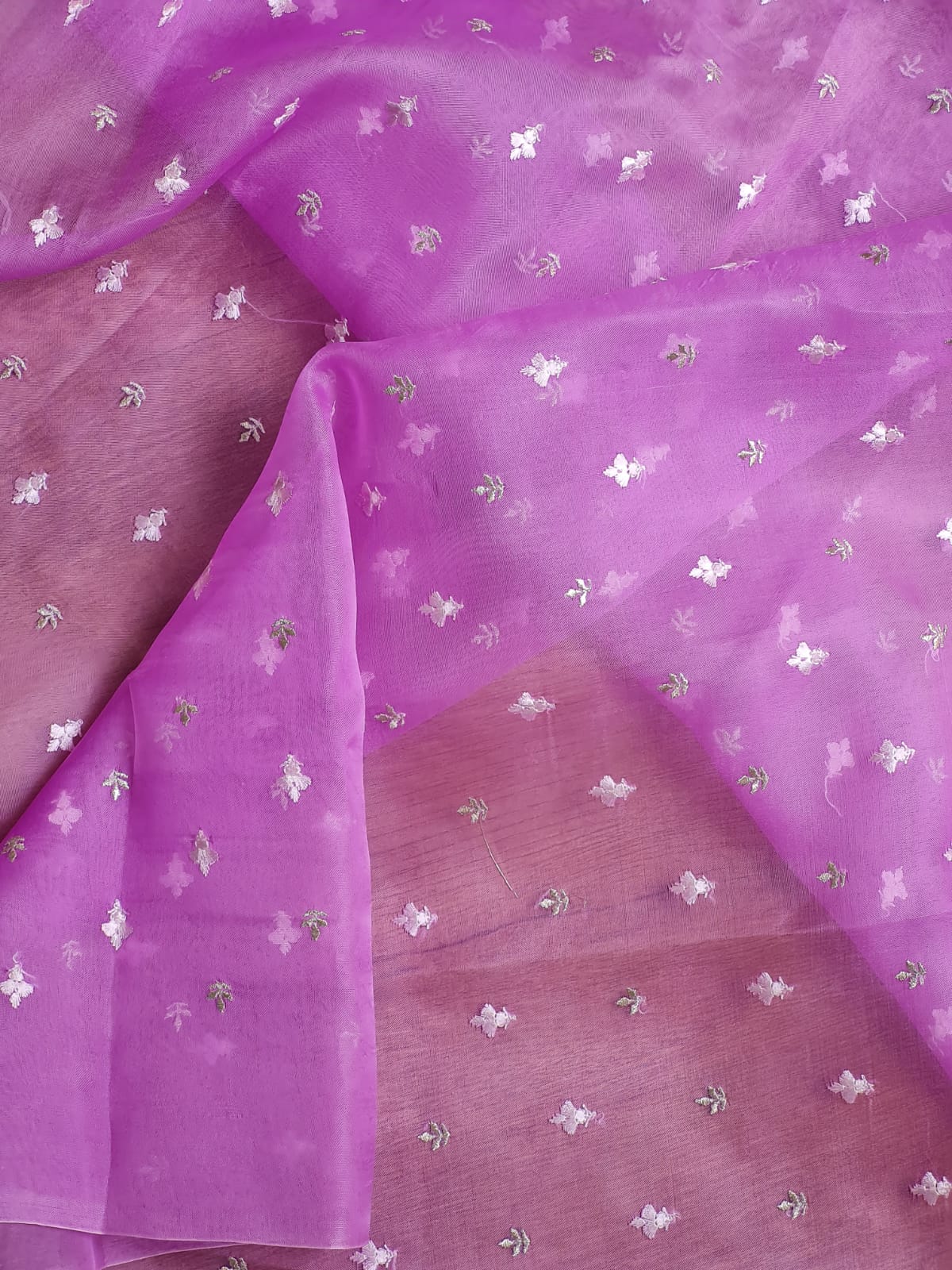 Pure organza silk chikankari work  saree with heavy blouse