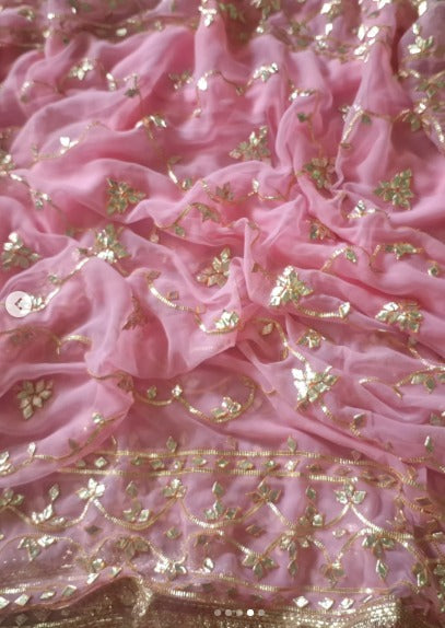 Pure Diamond Chiffon Gota Patti  Work Saree With Blouse