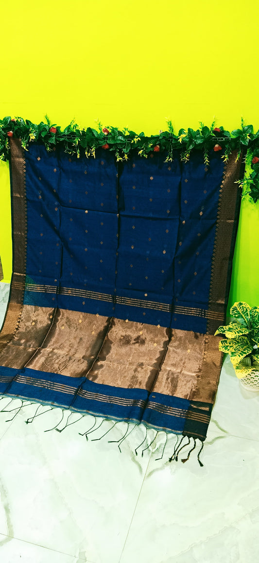 Handloom Maheshwari Cotton Silk Zari Work Saree With Blouse