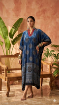 Pure Modal Silk Handblock Printed Kaftans Stitched suit With Hand Mirror Work