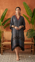 Pure Modal Silk Hand block Printed Kaftans Stitched suit With Hand Mirror Work