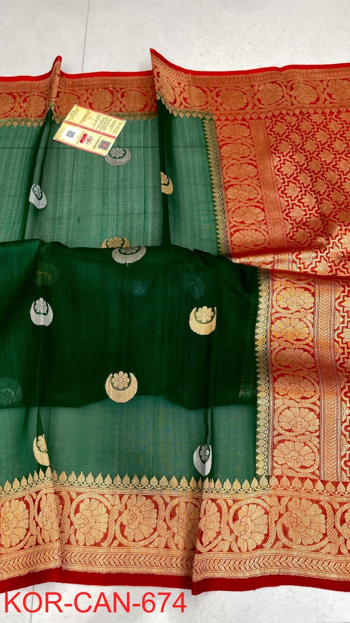 Pure Handloom banarasi  kora Silk Saree With Blouse