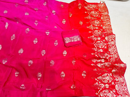 Pure Chinon Crepe Soft Silk Zari Work Saree With Blouse