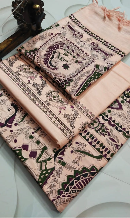 BHAGALPURI   KATAN MADHUBANI PRINT UNSTITCHED SUIT