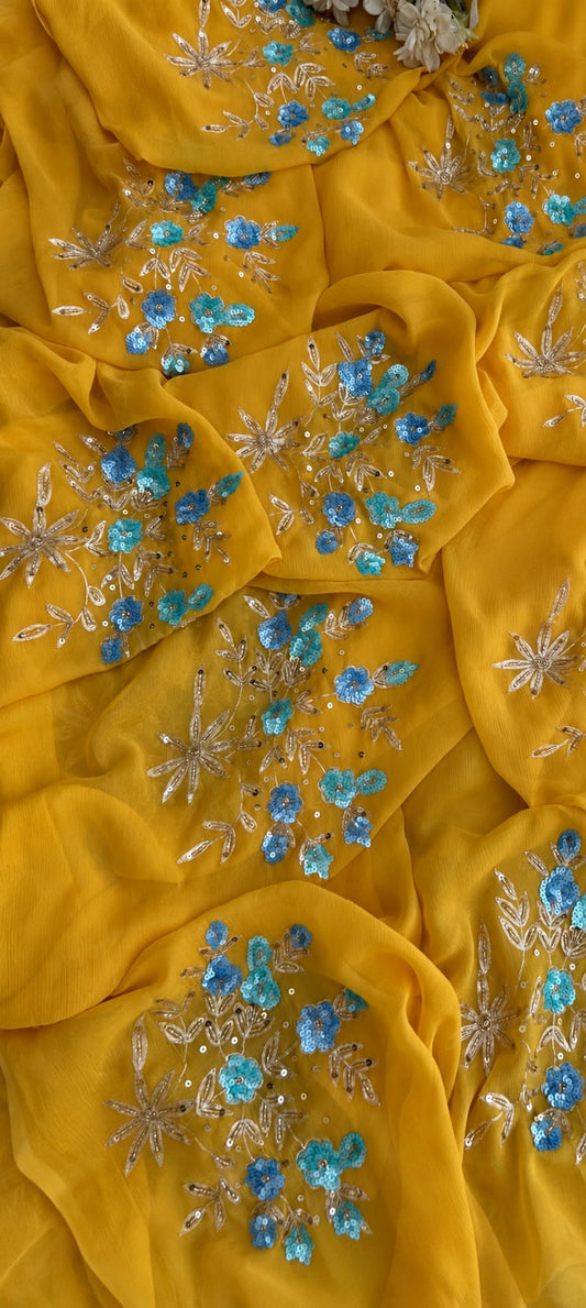 Elegant Pure Diamond Chiffon Party Wear Saree with Blouse