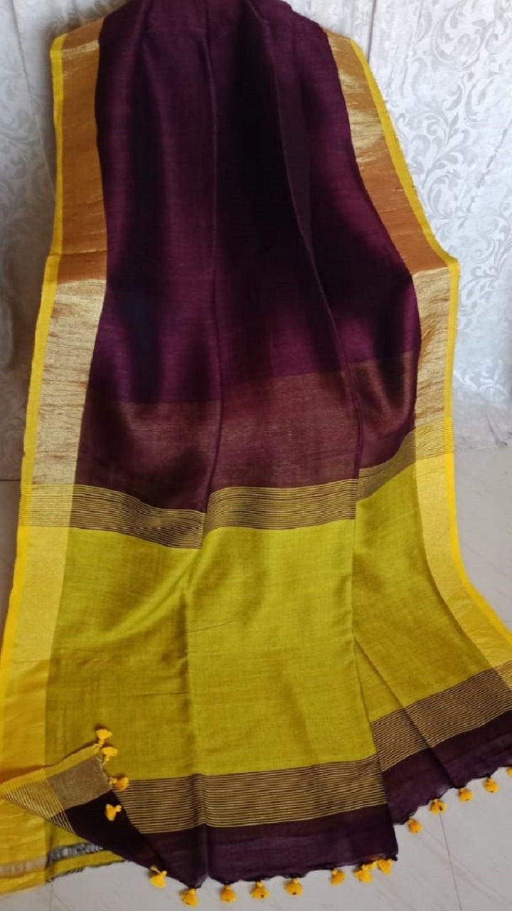 Pure Linen By Linen Saree From the Loom's of Bengal