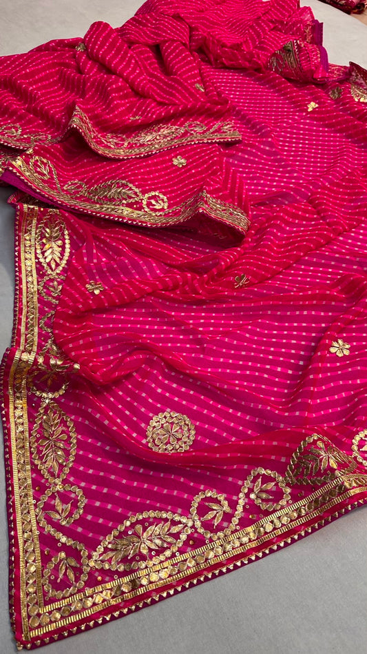 Pure 60 gram georgette hand gota patti work saree