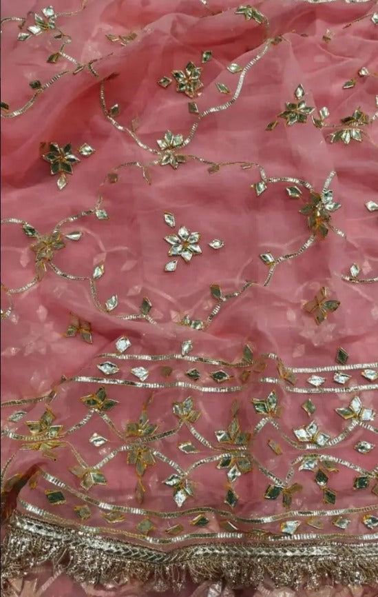 Pure Diamond Chiffon Gota Patti  Work Saree With Blouse