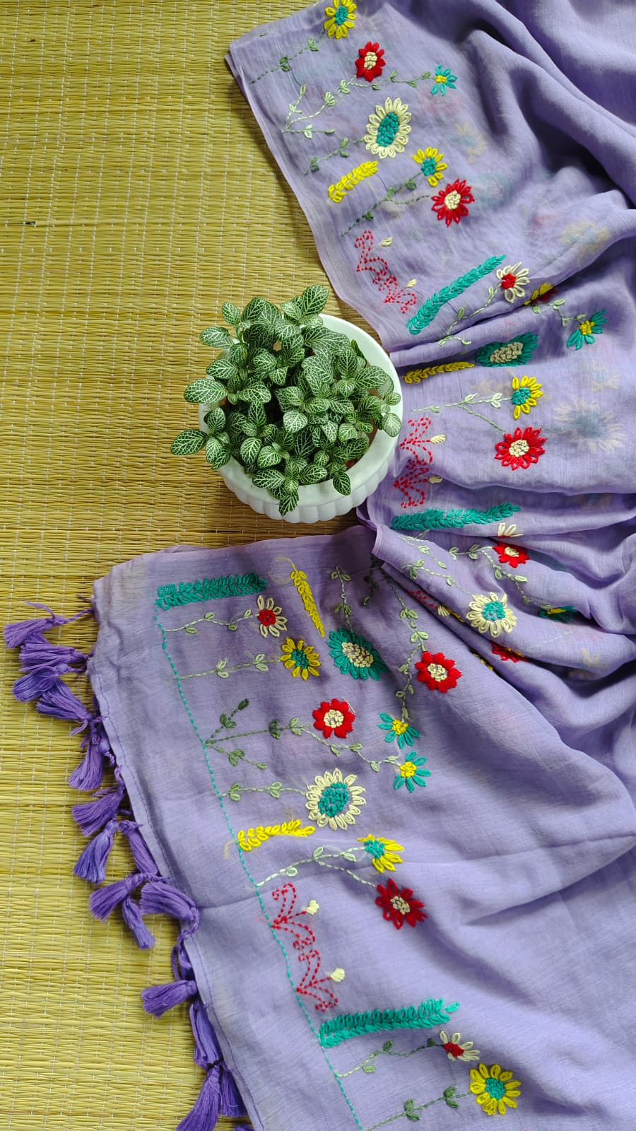Beautiful Hand Stitch Pure Mul Cotton Saree Without blouse