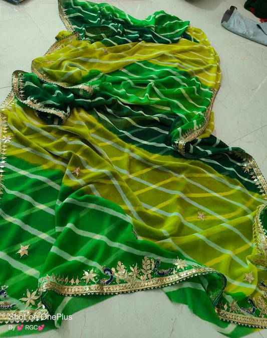 60Gm Georgette  Leheriya Gota Patti Work  Saree With Blouse
