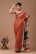 Pure Mulmul Cotton hand block Print Saree with Blouse