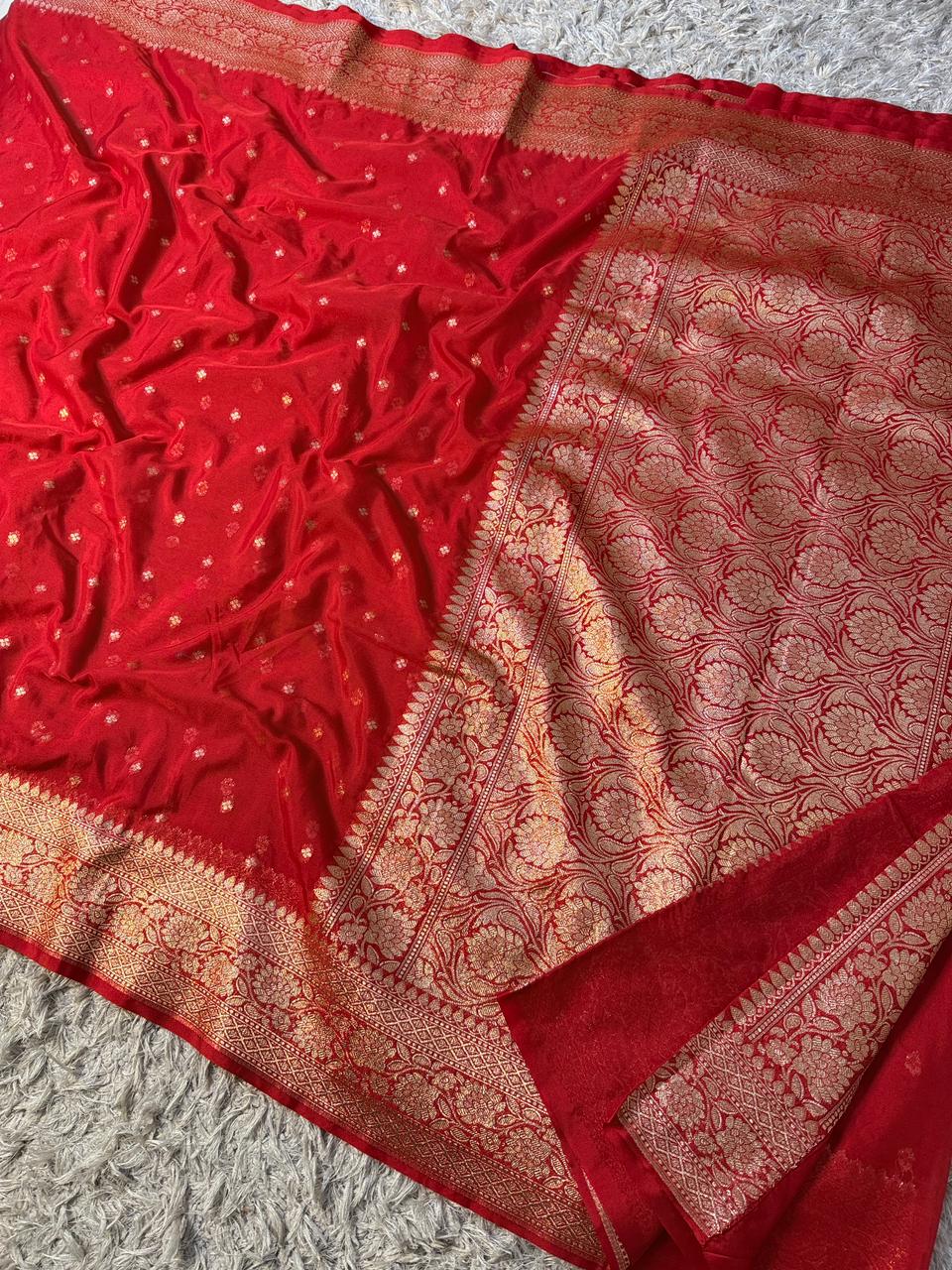 Designer Banarasi Handloom Semi Khaddi Georgette silk Saree with allover Zari