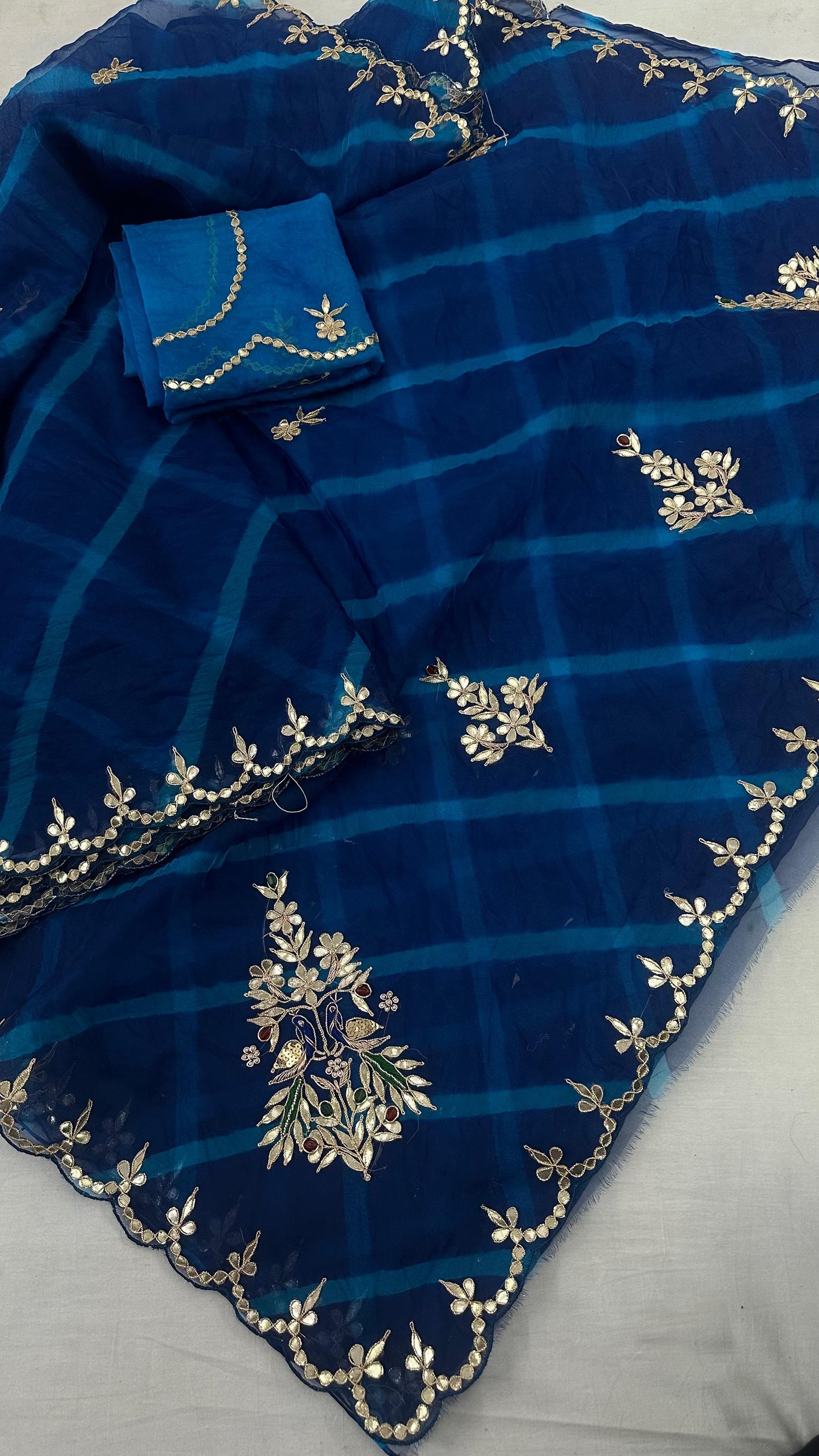 Desinger Organza  Leheriya   Pattern Gota  Patti Work Saree With Contrast Blouse