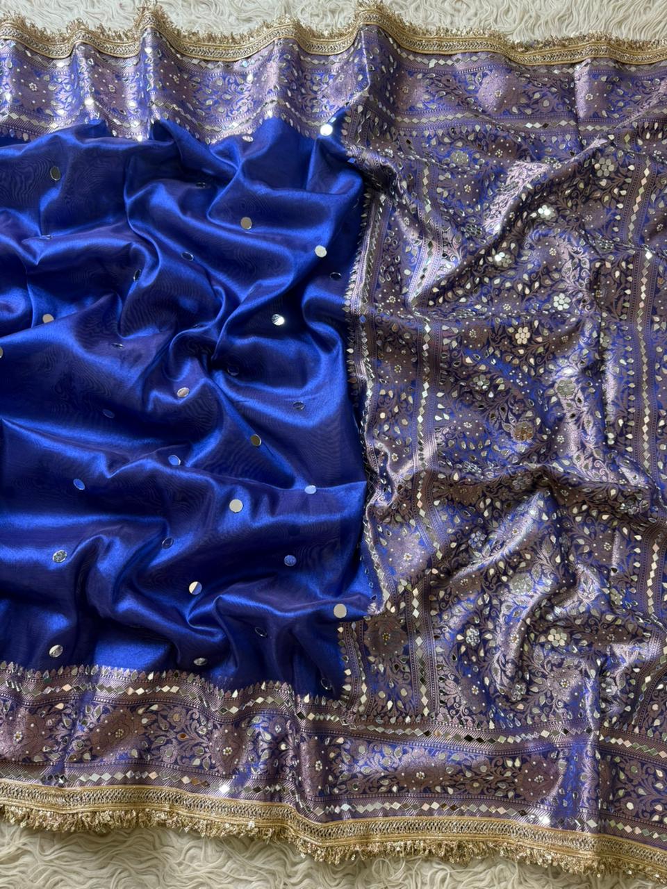Banarasi Tissue Silk Saree With beautiful  borders with mirror  work