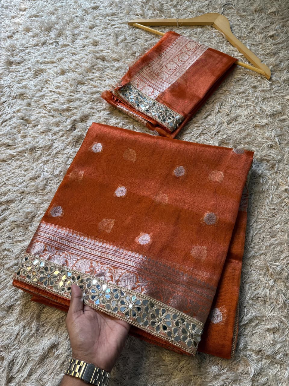 Banarasi Glass tissue silk saree with  lace work