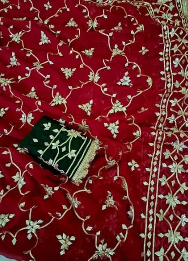 Pure Diamond Chiffon Gota Patti  Work Saree With Blouse