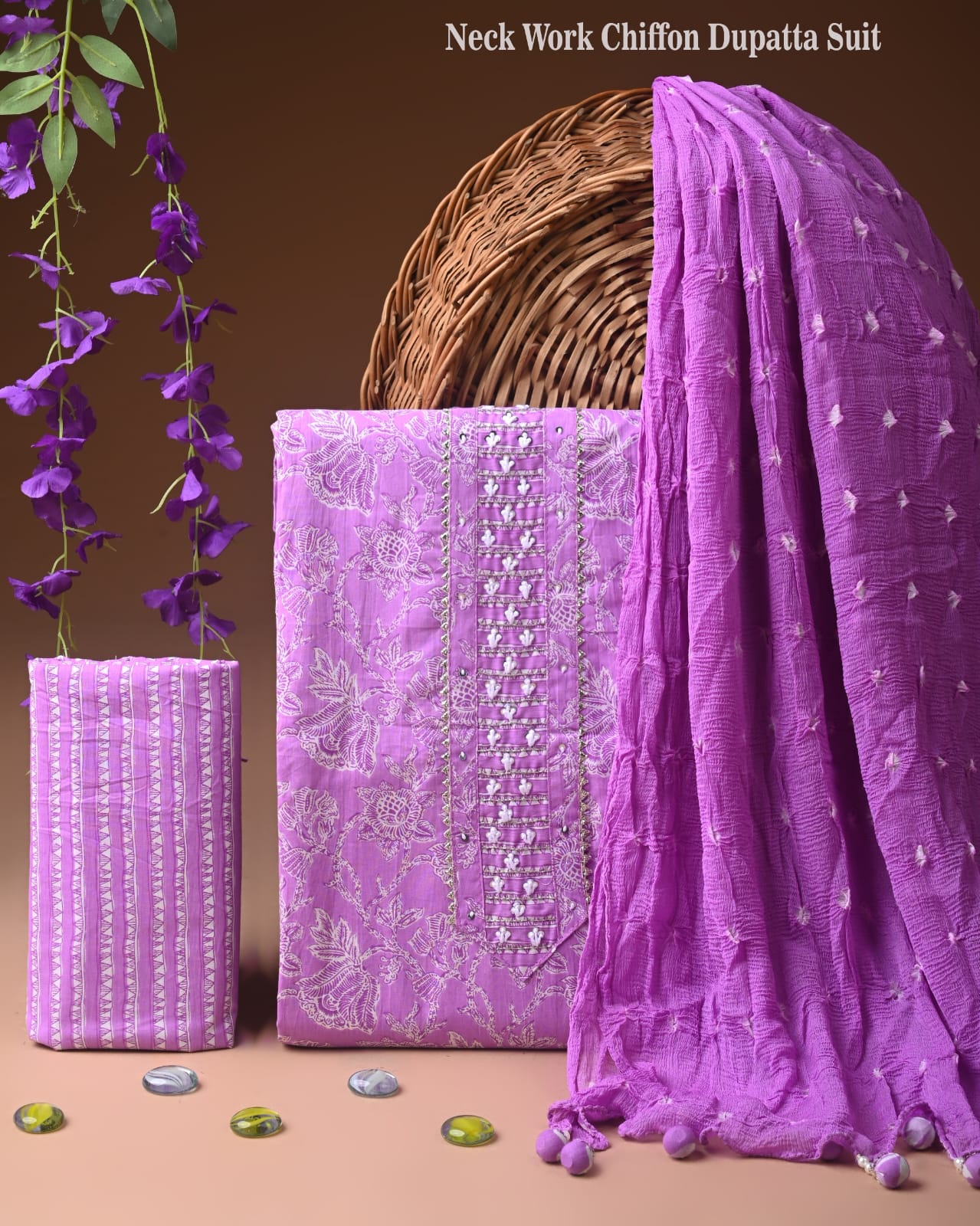 Designer gota patti hand work cotton  unstitched suit with chiffon   dupatta