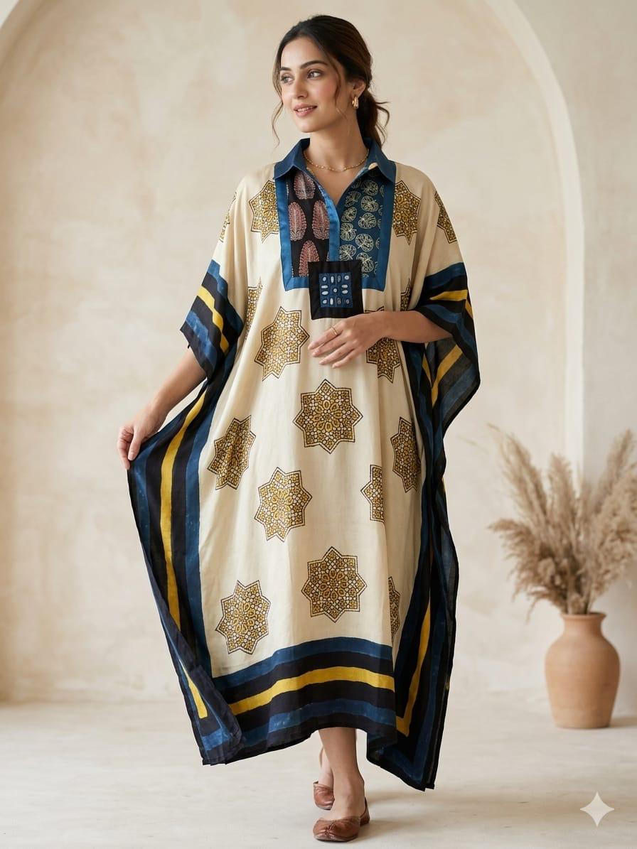 Pure Modal Silk Handblock Printed Kaftans Stitched suit