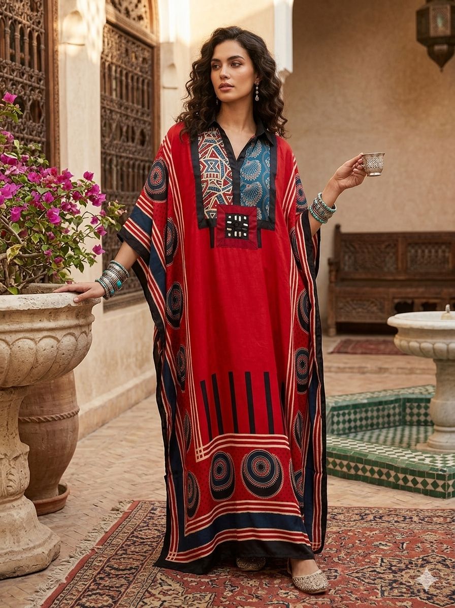 Pure Modal Silk Handblock Printed Kaftans Stitched suit