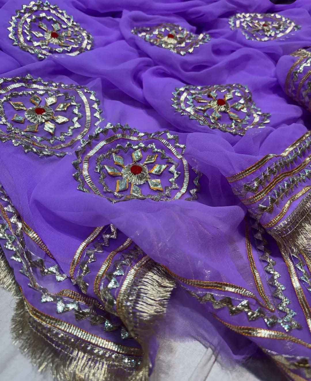 Pure Chiffon Saree with Elegant Gota Patti Work