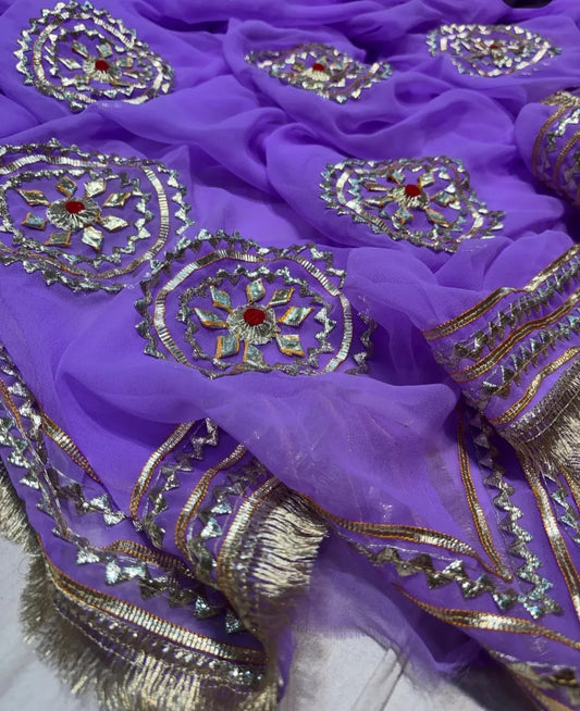 Pure Chiffon Saree with Elegant Gota Patti Work