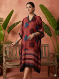 Pure Modal Silk Hand block Printed Kaftans Stitched suit With Hand Mirror Work