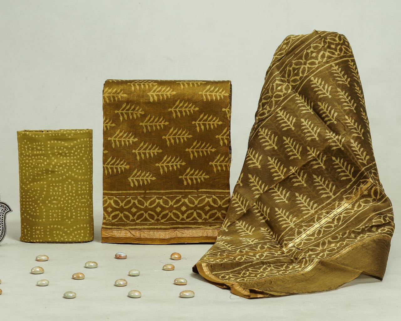 Hand Block Print Chanderi Silk Unstitched Suit