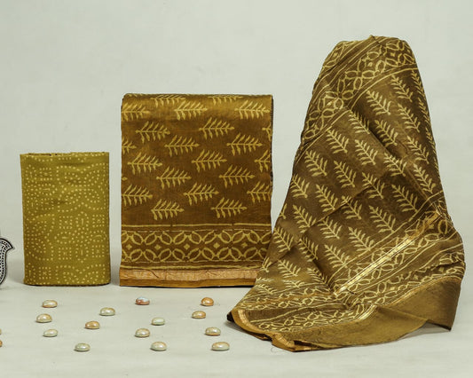 Hand Block Print Chanderi Silk Unstitched Suit