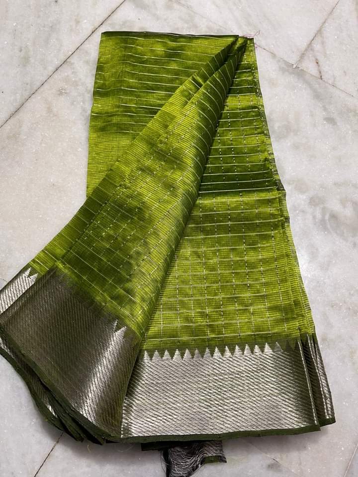 Pure Cotton Silk Mangalagiri Saree With Running Blouse .